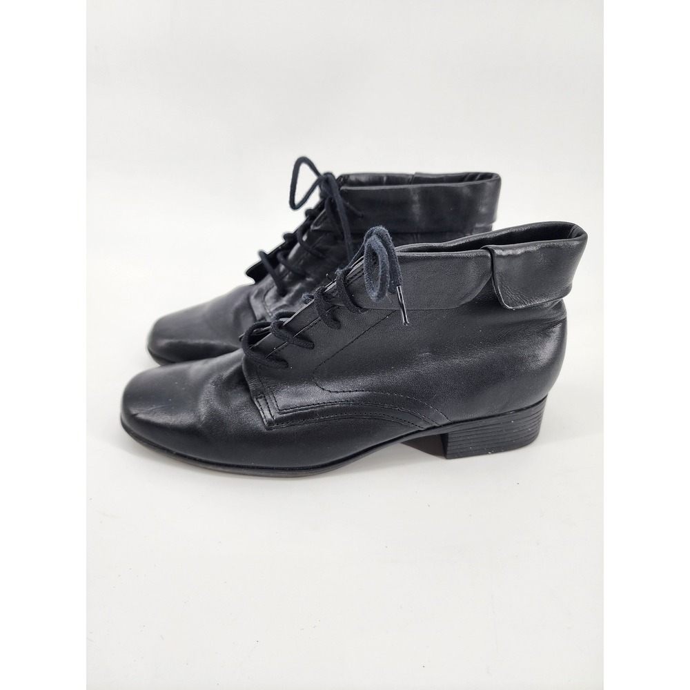 Liz Baker Womens 6.5M Black Leather Lace Up Ankle‎ Boots Low Block Heel